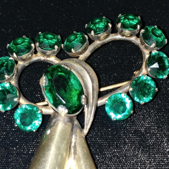 Large Art Deco Sterling Green Bow Brooch